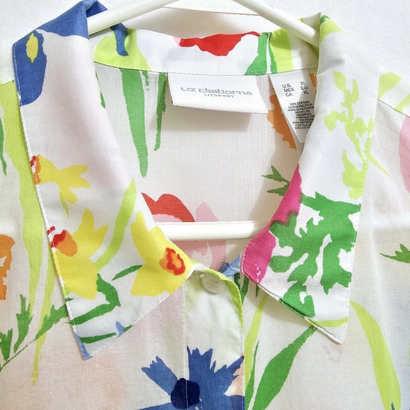 Liz Claiborne, Colorful Floral Print Blouse, Soft 100% Cotton, XL - Picture 9 of 15